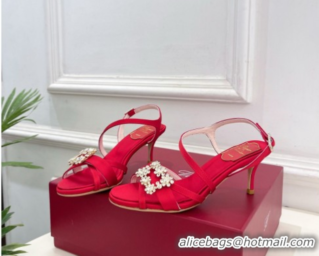 Good Quality Roger Vivier Efflorescence Heel Sandals 6.5cm in Satin 0225029 Red 2026