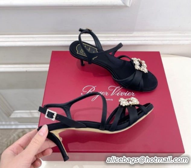 Grade Quality Roger Vivier Efflorescence Heel Sandals 6.5cm in Satin 0225029 Black 2026
