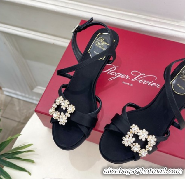 Grade Quality Roger Vivier Efflorescence Heel Sandals 6.5cm in Satin 0225029 Black 2026