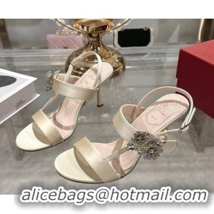 Pretty Style Roger Vivier Strass Flower Heel Sandals 7.5cm in Satin 0225034 White 2026