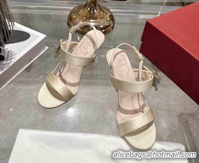 Pretty Style Roger Vivier Strass Flower Heel Sandals 7.5cm in Satin 0225034 White 2026