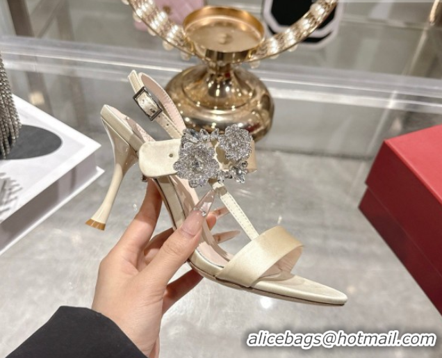 Pretty Style Roger Vivier Strass Flower Heel Sandals 7.5cm in Satin 0225034 White 2026