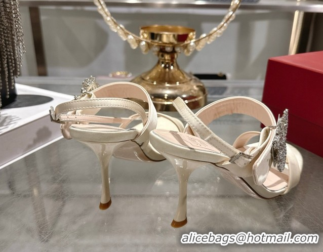 Pretty Style Roger Vivier Strass Flower Heel Sandals 7.5cm in Satin 0225034 White 2026