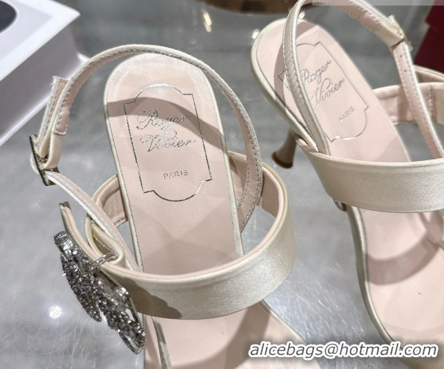 Pretty Style Roger Vivier Strass Flower Heel Sandals 7.5cm in Satin 0225034 White 2026