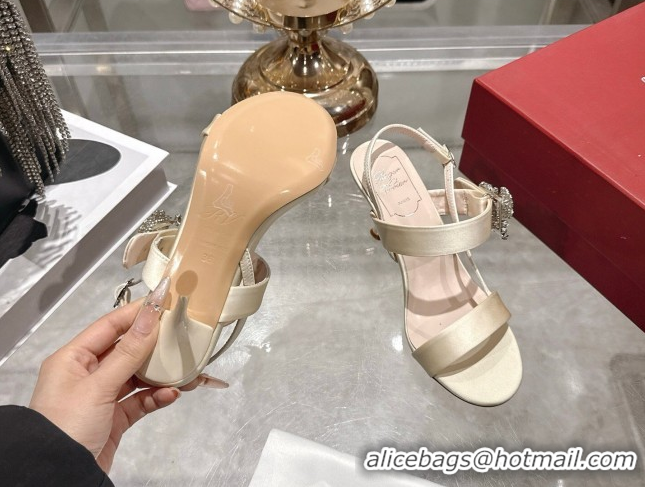 Pretty Style Roger Vivier Strass Flower Heel Sandals 7.5cm in Satin 0225034 White 2026