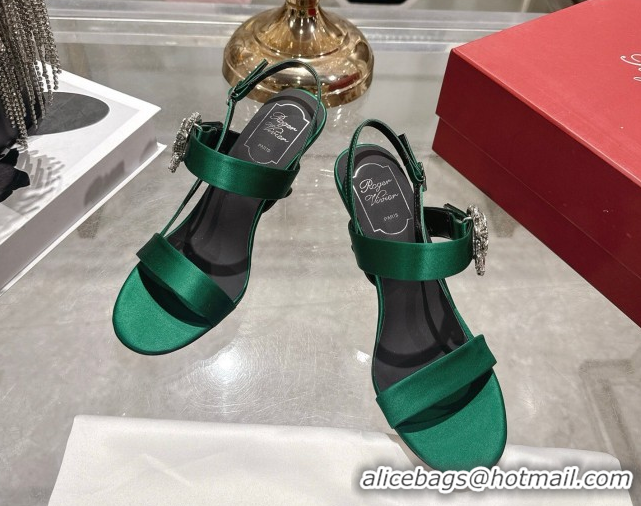 Top Grade Roger Vivier Strass Flower Heel Sandals 7.5cm in Satin 0225034 Green 2026