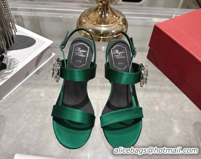 Top Grade Roger Vivier Strass Flower Heel Sandals 7.5cm in Satin 0225034 Green 2026
