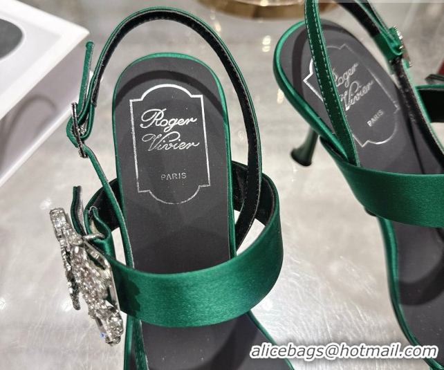 Top Grade Roger Vivier Strass Flower Heel Sandals 7.5cm in Satin 0225034 Green 2026