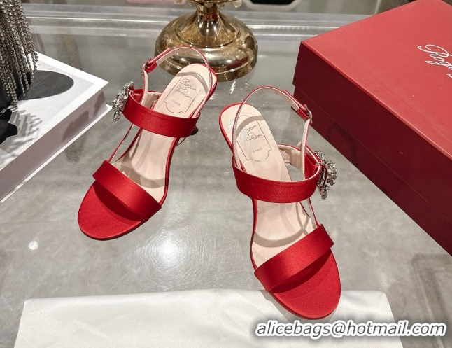 Sumptuous Roger Vivier Strass Flower Heel Sandals 7.5cm in Satin 0225034 Red 2026 