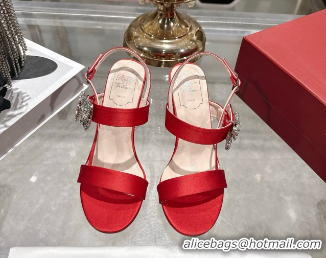 Sumptuous Roger Vivier Strass Flower Heel Sandals 7.5cm in Satin 0225034 Red 2026 