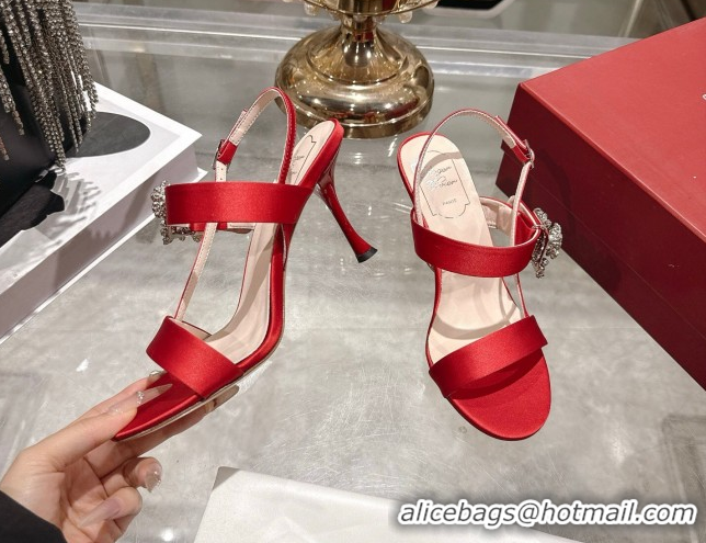 Sumptuous Roger Vivier Strass Flower Heel Sandals 7.5cm in Satin 0225034 Red 2026 
