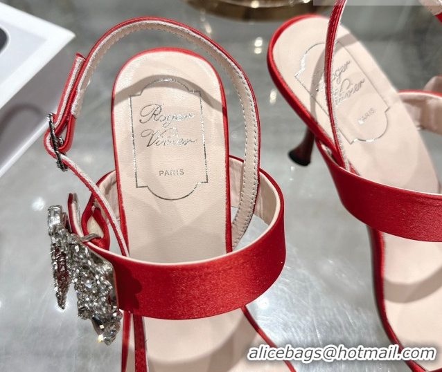 Sumptuous Roger Vivier Strass Flower Heel Sandals 7.5cm in Satin 0225034 Red 2026 
