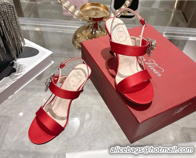 Sumptuous Roger Vivier Strass Flower Heel Sandals 7.5cm in Satin 0225034 Red 2026 