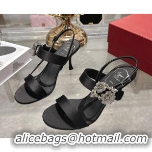 Perfect Roger Vivier Strass Flower Heel Sandals 7.5cm in Satin 0225034 Black 2026
