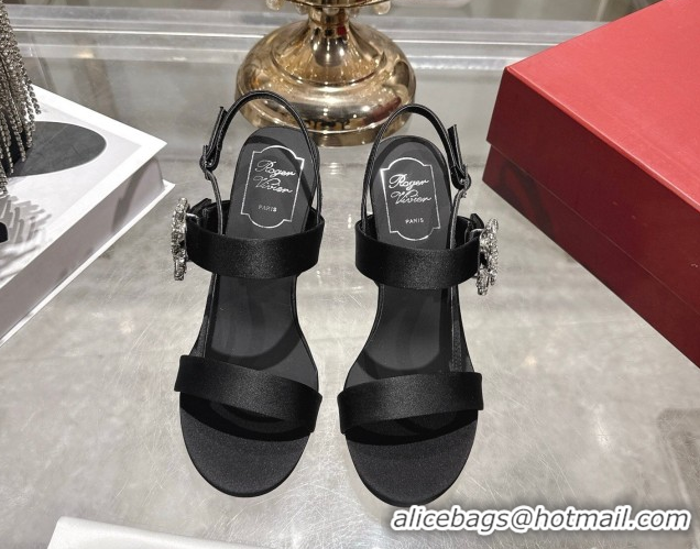 Perfect Roger Vivier Strass Flower Heel Sandals 7.5cm in Satin 0225034 Black 2026