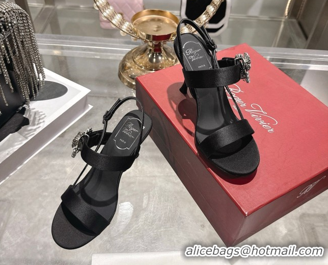 Perfect Roger Vivier Strass Flower Heel Sandals 7.5cm in Satin 0225034 Black 2026