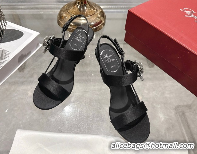 Perfect Roger Vivier Strass Flower Heel Sandals 7.5cm in Satin 0225034 Black 2026