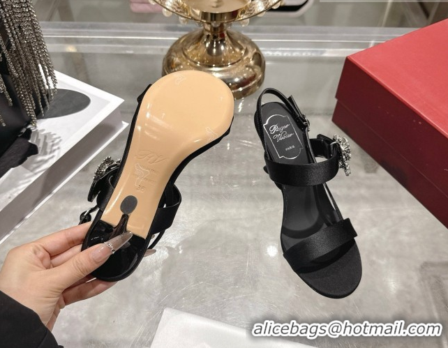 Perfect Roger Vivier Strass Flower Heel Sandals 7.5cm in Satin 0225034 Black 2026