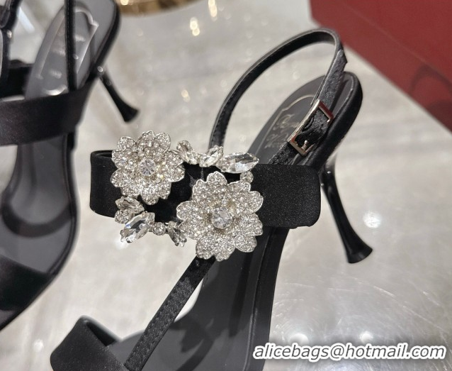 Perfect Roger Vivier Strass Flower Heel Sandals 7.5cm in Satin 0225034 Black 2026