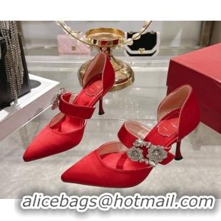 Best Grade Roger Vivier Bouquet Strass Flower Pumps 8.5cm in Satin 0225034 Black Red 2026