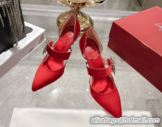 Best Grade Roger Vivier Bouquet Strass Flower Pumps 8.5cm in Satin 0225034 Black Red 2026