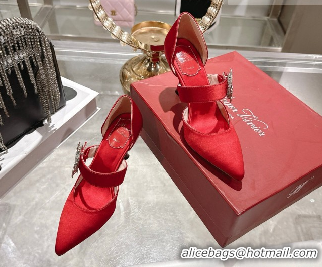 Best Grade Roger Vivier Bouquet Strass Flower Pumps 8.5cm in Satin 0225034 Black Red 2026