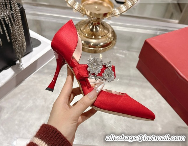 Best Grade Roger Vivier Bouquet Strass Flower Pumps 8.5cm in Satin 0225034 Black Red 2026