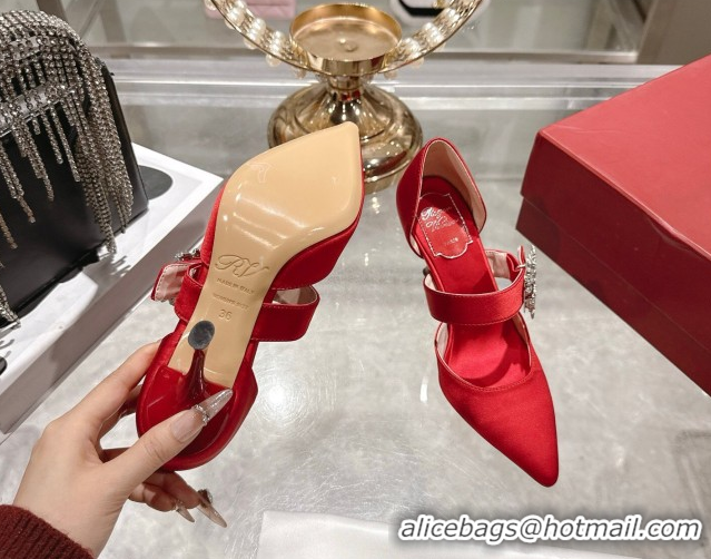 Best Grade Roger Vivier Bouquet Strass Flower Pumps 8.5cm in Satin 0225034 Black Red 2026