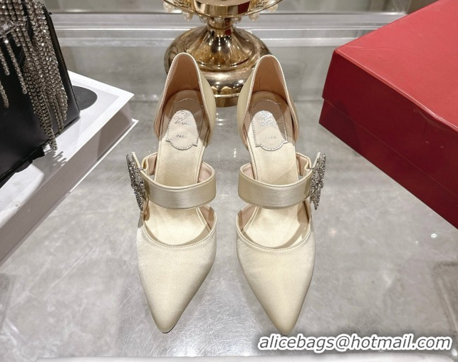 Buy Luxury Roger Vivier Bouquet Strass Flower Pumps 8.5cm in Satin 0225034 White 2026