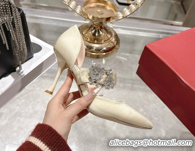 Buy Luxury Roger Vivier Bouquet Strass Flower Pumps 8.5cm in Satin 0225034 White 2026