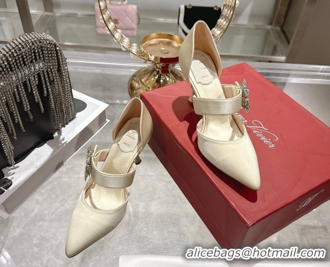 Buy Luxury Roger Vivier Bouquet Strass Flower Pumps 8.5cm in Satin 0225034 White 2026
