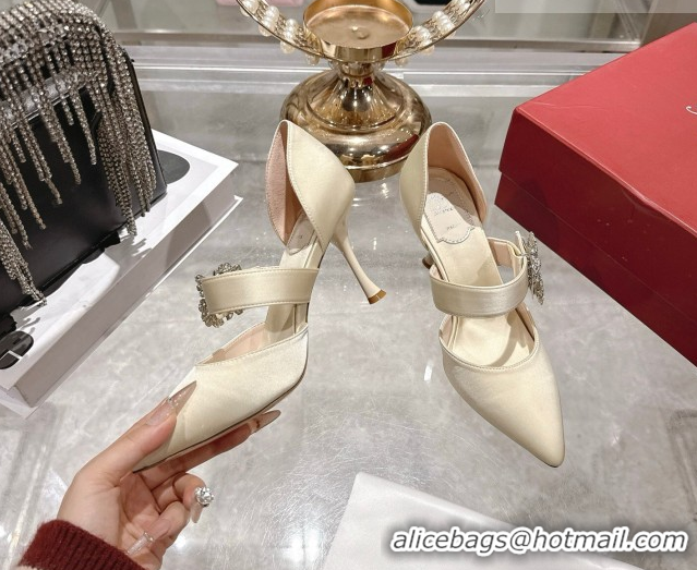 Buy Luxury Roger Vivier Bouquet Strass Flower Pumps 8.5cm in Satin 0225034 White 2026