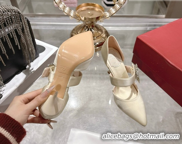 Buy Luxury Roger Vivier Bouquet Strass Flower Pumps 8.5cm in Satin 0225034 White 2026