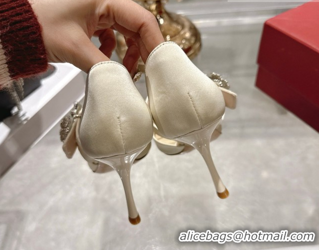 Buy Luxury Roger Vivier Bouquet Strass Flower Pumps 8.5cm in Satin 0225034 White 2026