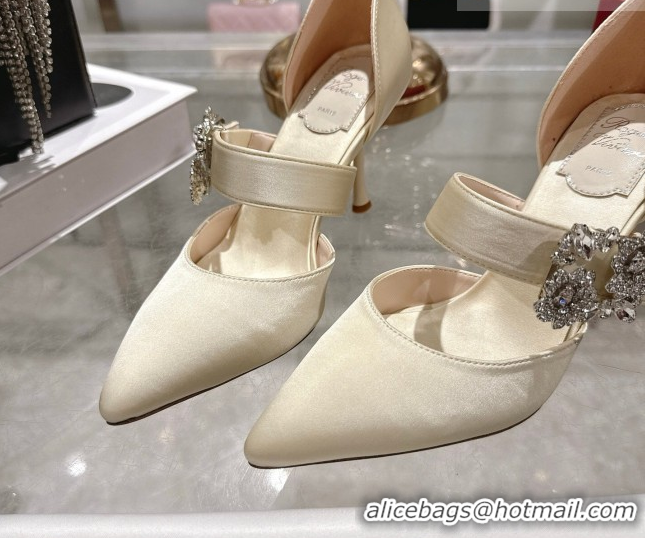 Buy Luxury Roger Vivier Bouquet Strass Flower Pumps 8.5cm in Satin 0225034 White 2026