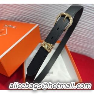 Inexpensive Hermes Ecuyere Leather Belt 2.4cm 0617 Black/Gold 2025