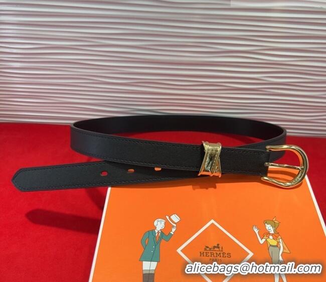 Inexpensive Hermes Ecuyere Leather Belt 2.4cm 0617 Black/Gold 2025