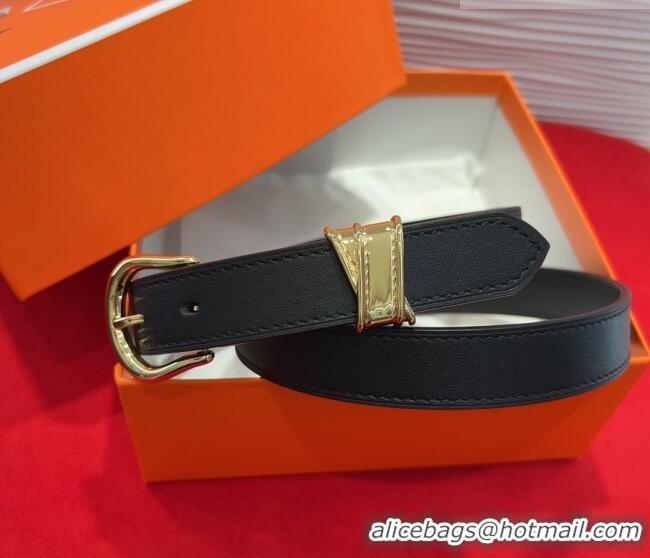 Inexpensive Hermes Ecuyere Leather Belt 2.4cm 0617 Black/Gold 2025