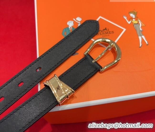 Inexpensive Hermes Ecuyere Leather Belt 2.4cm 0617 Black/Gold 2025