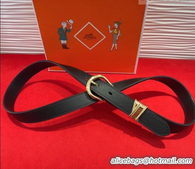 Inexpensive Hermes Ecuyere Leather Belt 2.4cm 0617 Black/Gold 2025