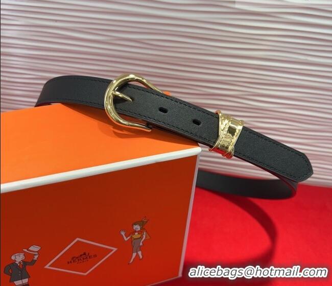 Inexpensive Hermes Ecuyere Leather Belt 2.4cm 0617 Black/Gold 2025