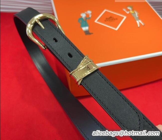 Inexpensive Hermes Ecuyere Leather Belt 2.4cm 0617 Black/Gold 2025