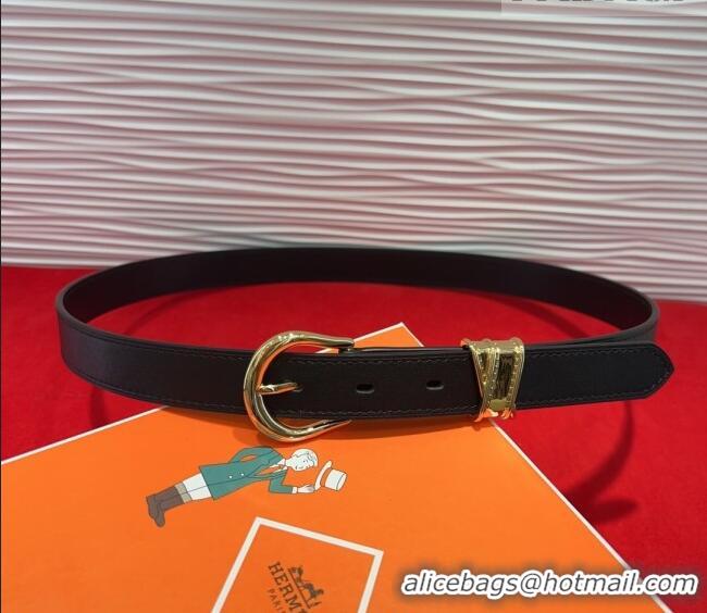 Inexpensive Hermes Ecuyere Leather Belt 2.4cm 0617 Black/Gold 2025