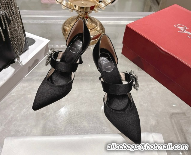 Luxurious Roger Vivier Bouquet Strass Flower Pumps 8.5cm in Satin 0225034 Black 2026