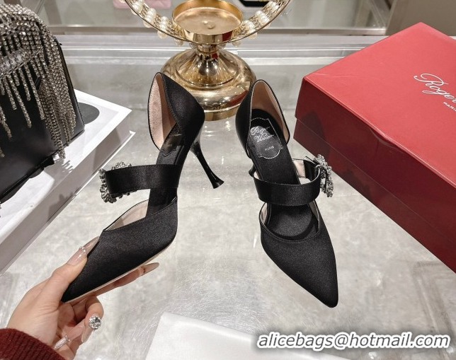 Luxurious Roger Vivier Bouquet Strass Flower Pumps 8.5cm in Satin 0225034 Black 2026
