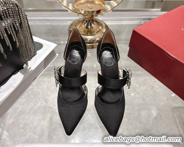 Luxurious Roger Vivier Bouquet Strass Flower Pumps 8.5cm in Satin 0225034 Black 2026