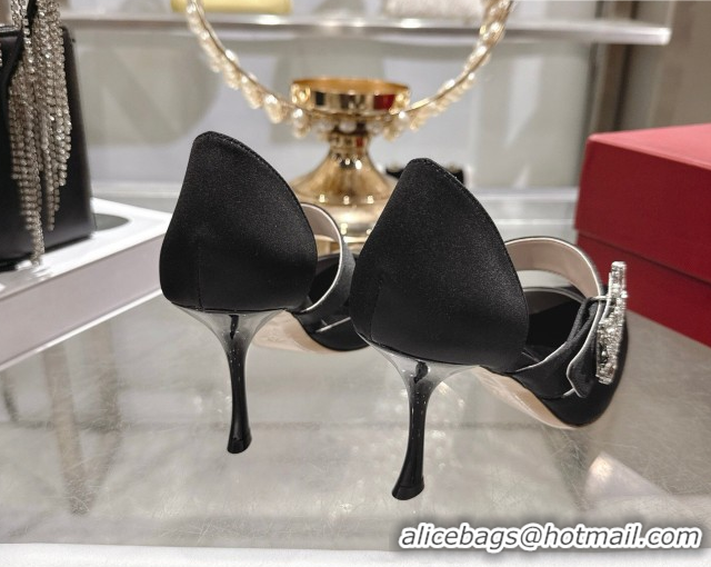 Luxurious Roger Vivier Bouquet Strass Flower Pumps 8.5cm in Satin 0225034 Black 2026