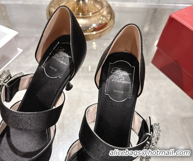 Luxurious Roger Vivier Bouquet Strass Flower Pumps 8.5cm in Satin 0225034 Black 2026