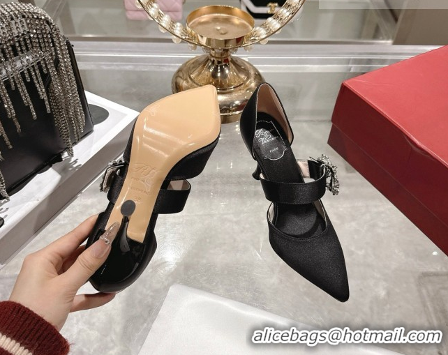 Luxurious Roger Vivier Bouquet Strass Flower Pumps 8.5cm in Satin 0225034 Black 2026