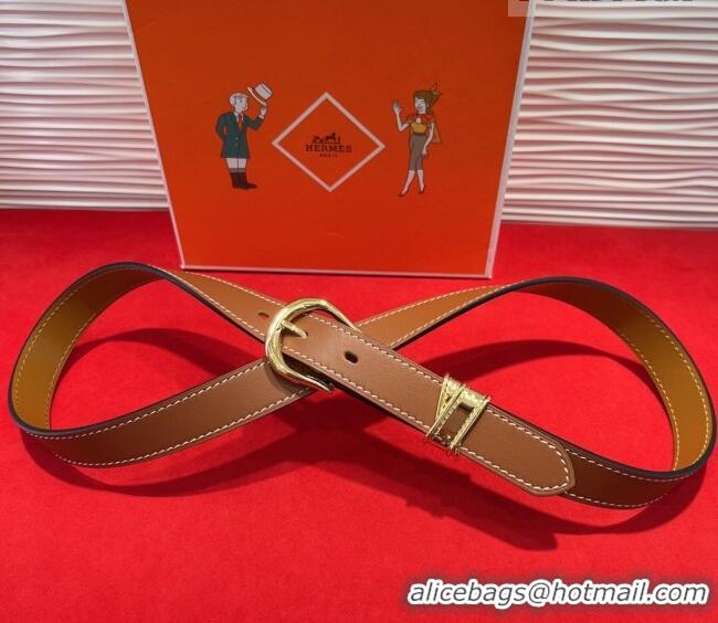 Trendy Design Hermes Ecuyere Leather Belt 2.4cm 0617 Brown/Gold 2025